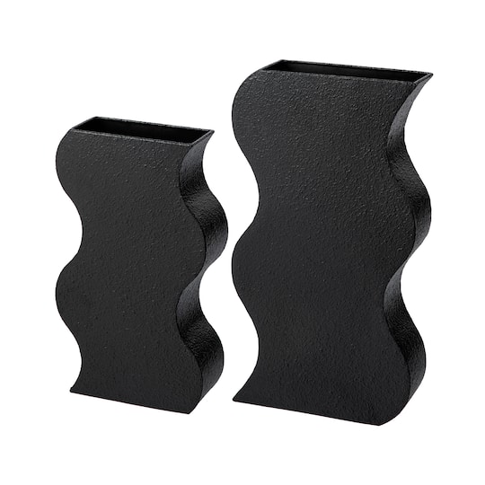 Glitzhome® Modern Black Textured Ripple Metal Floor Vases Set